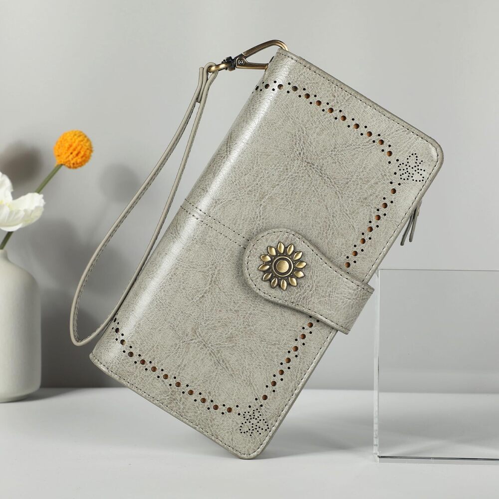 5152 Large Capacity Leather Rfid Blocking Wallets Wristlet Clutch Card View 2